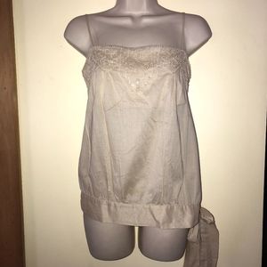 BEBE beaded lace top side tie & zip